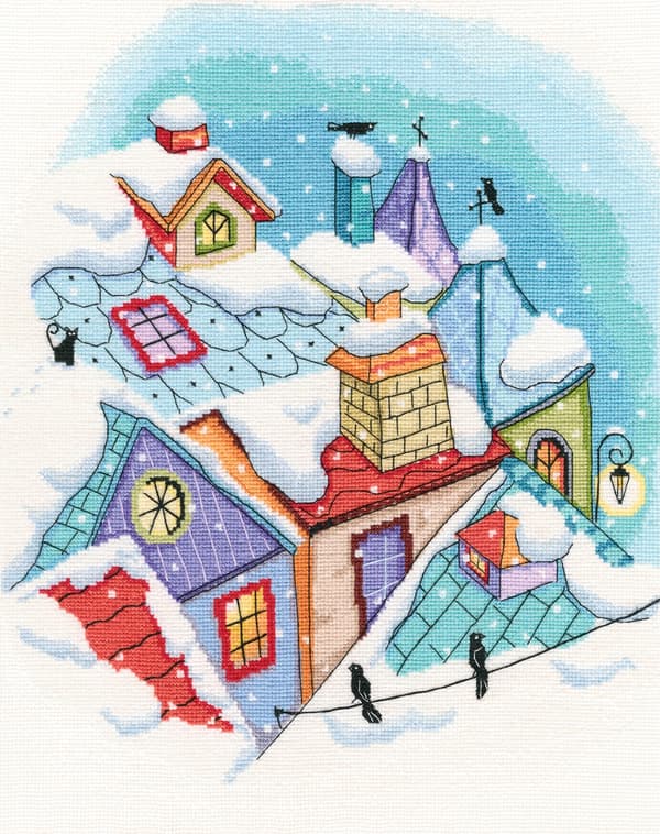 Broderikit RTO "Vinter på tagene" 27.5x33.5 cm