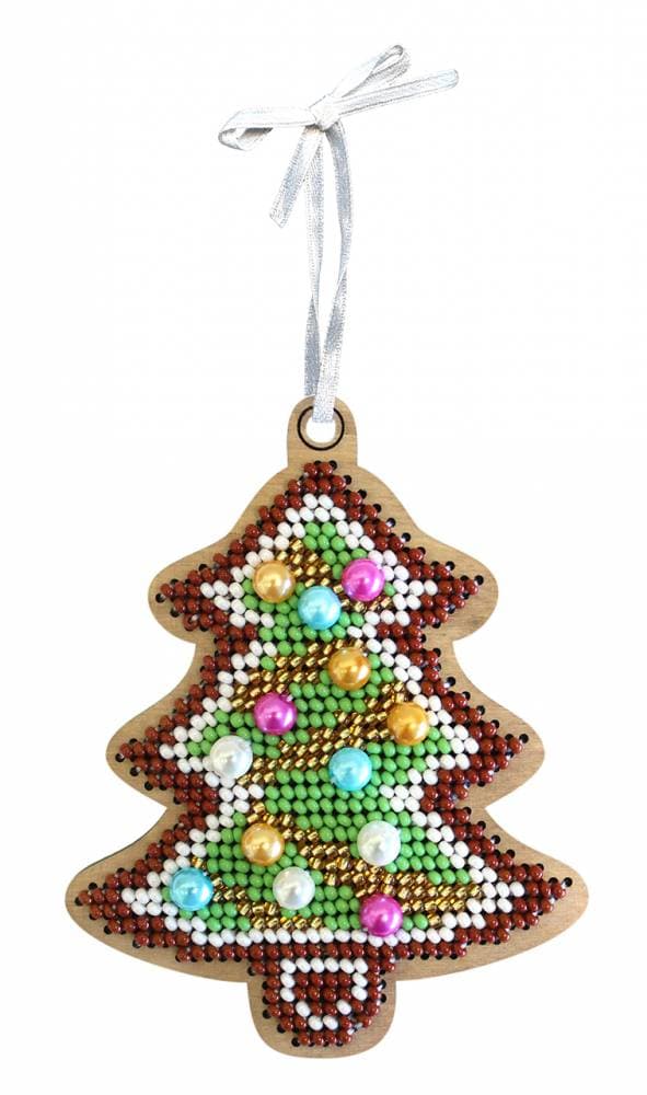 Broderikit med pärlor MP Studia "Julprydnad - Träd" 7x9 cm