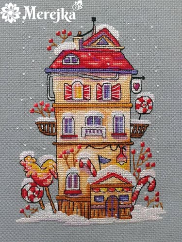 Broderisett Merejka K-51 - "Vinterhus" 32.5x20 cm