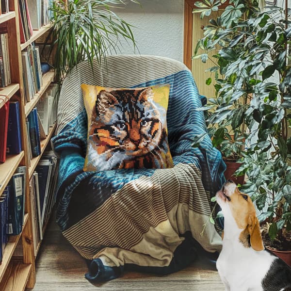 Broderikit Pude Collection D`Art 5481 - "Kat" 40x40 cm