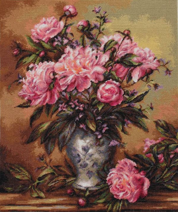 Broderikit Petit point Luca-S "Vase med pæoner" 24x29 cm