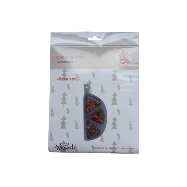 Broderikit med korssting på træ Kind Fox "Pizza-sæt" 8.5x21cm