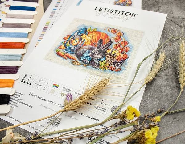 Broderikit LetiStitch L8998 - "Efterår med kanin" 25x20 cm
