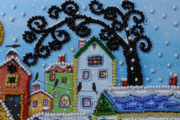 Perlebroderi Abris Art "Glitrende hus" 15x15 cm