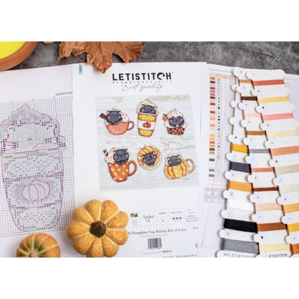 Broderikit LetiStitch L8092 - "Pumpamugg-katte 6 stk." 9x7 cm