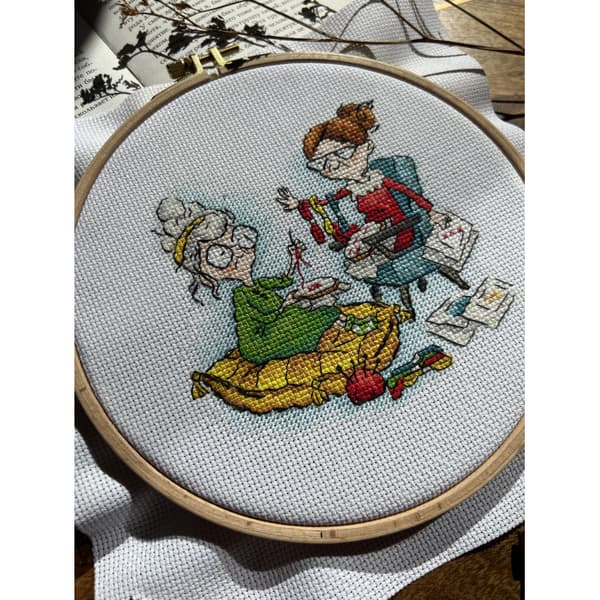 Broderikit Andriana "Sysler: bedstemødre broderer" 13x12,5 cm
