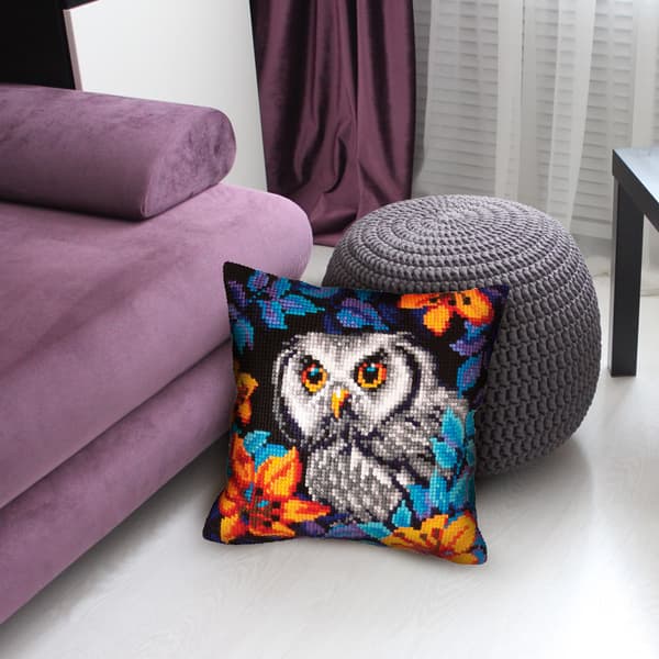 Broderikit Pude Collection D`Art 5433 - "Uggleskådning" 40x40 cm