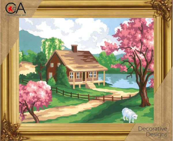 Påtegnet broderisett Collection D`Art "Vårscene" 22x30 cm