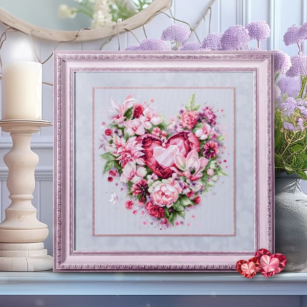 Broderikit Magic Needle "Blomstrende hjerte" 27x28 cm