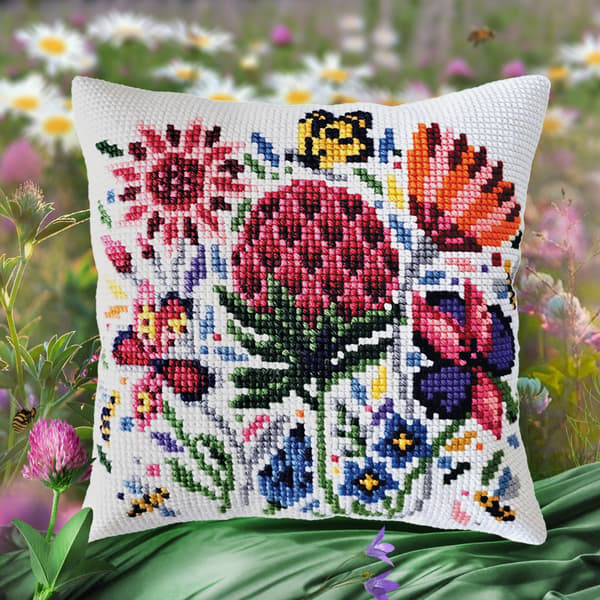 Broderikit Pude Collection D`Art 5464 - "Engkløver" 40x40 cm