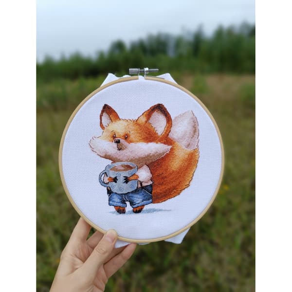Broderikit Andriana "Kaffeelsker. Ræv" 13.5x14 cm
