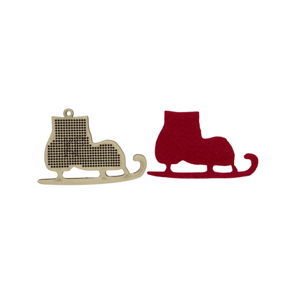 Träbroderi Kind Fox "Röd julskridsko" 8.5x6cm