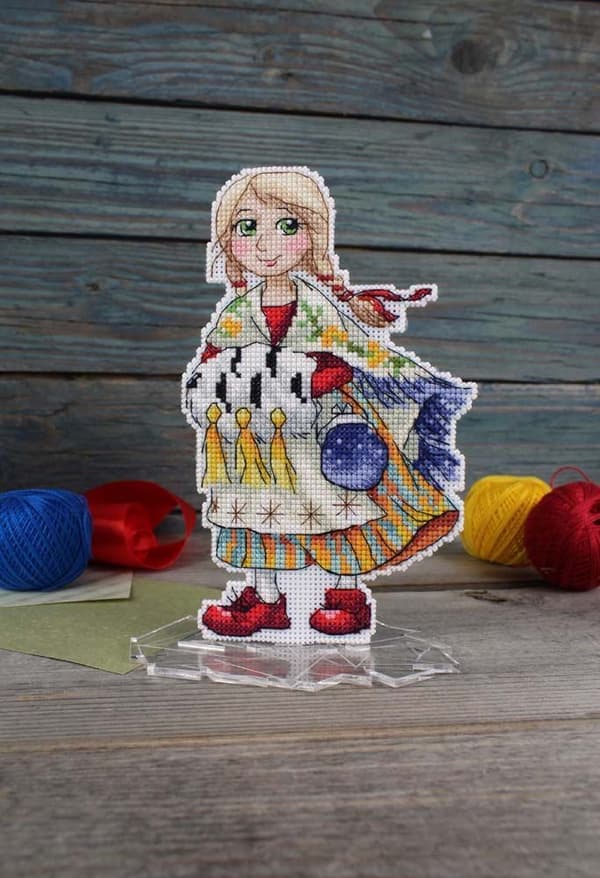 Broderikit Plastik Canvas MP Studia "Pige i røde sko" 17x11cm