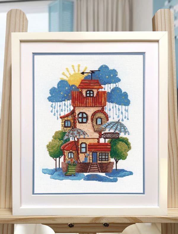 Broderikit Oven "Regnbutik" 19x24 cm