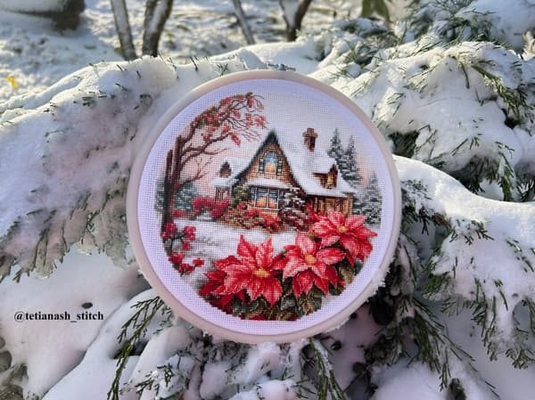 Broderikit med sybue Luca-S "Hus i skoven" 17x17 cm