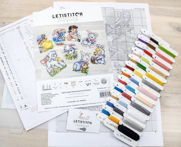 Broderikit LetiStitch L8032 - "Påskepynt 8 stk." 8x11 cm
