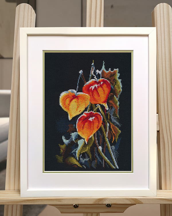 Broderikit Oven "Physalis på sort" 17x27 cm