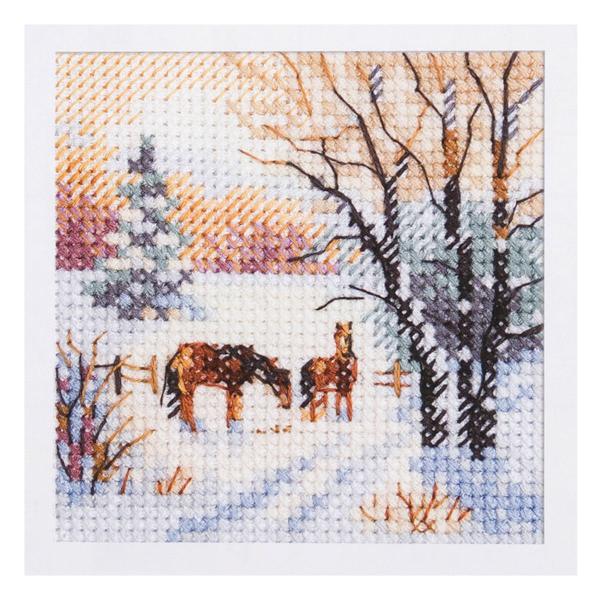Broderikit Alisa "Vintern är här. Hästar" 7x7cm