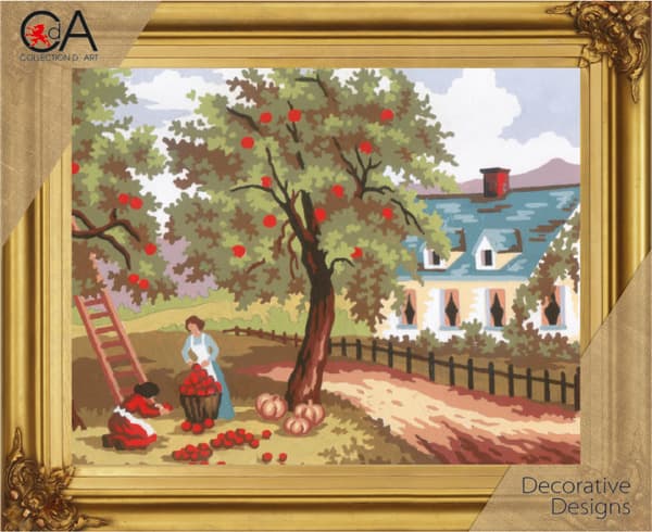 Påtrykt broderikit Collection D`Art "Efterårsscene" 22x30 cm