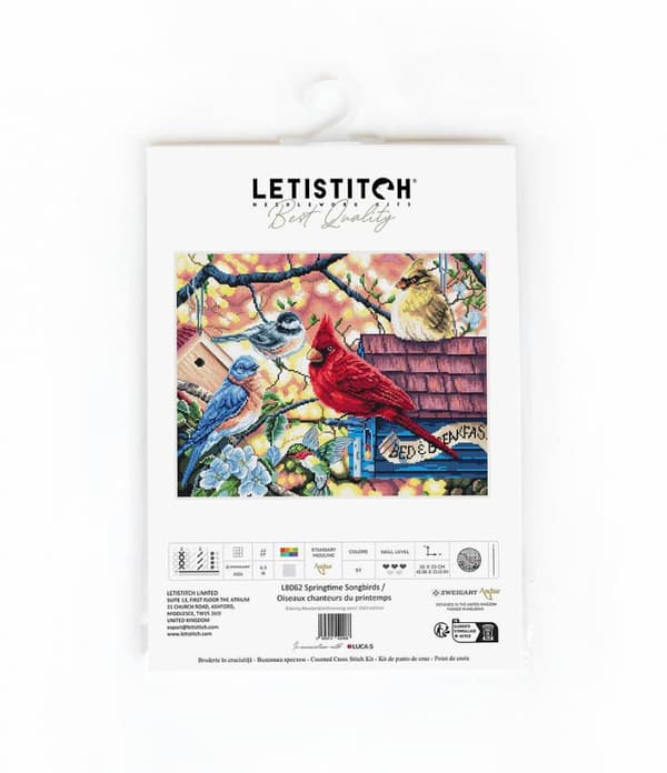 Broderikit LetiStitch L8062 - "Forårssangfugle" 33x26 cm