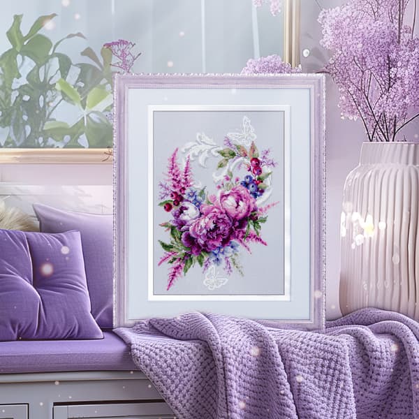 Broderikit Magic Needle "Lila sidenpioner" 19x27 cm