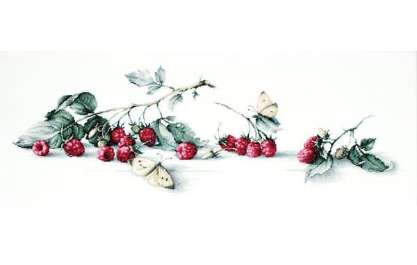 Broderisett Luca-S B2253 - "Bringebær med sommerfugl" 59x20 cm