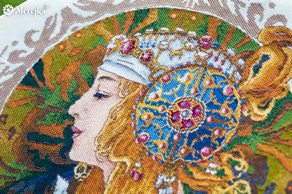 Broderisett Merejka K-141 - «Blond av Mucha» 34,5x34,5 cm