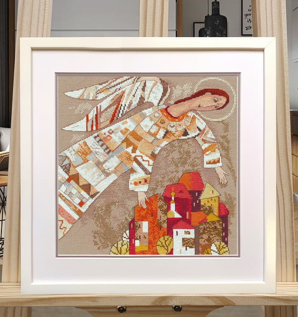 Broderisett Oven "Skytsengel" 25x25 cm