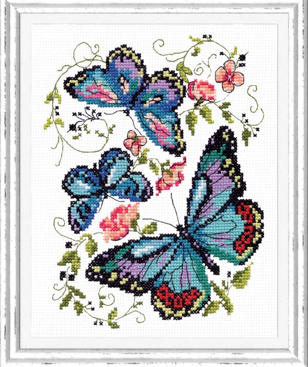 Broderikit Magic Needle "Blå sommerfugle" 15x18 cm