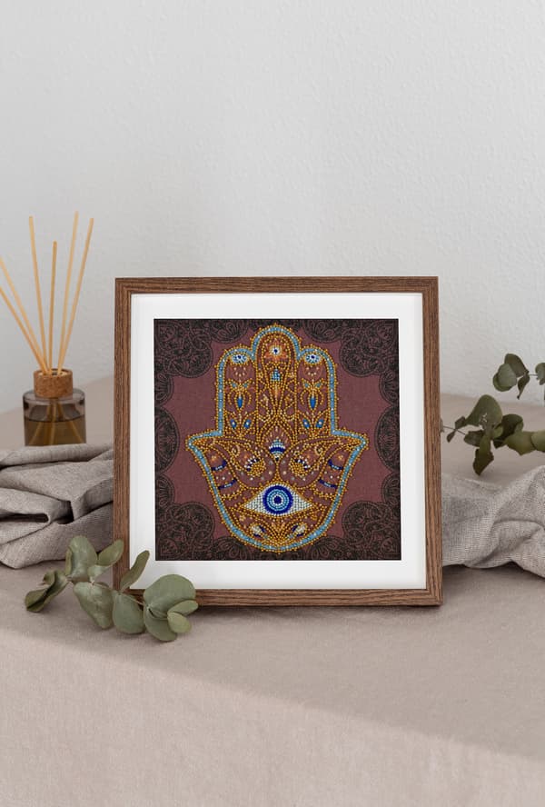 Perlebroderi Abris Art "Gyldne Hamsa" 20x20 cm