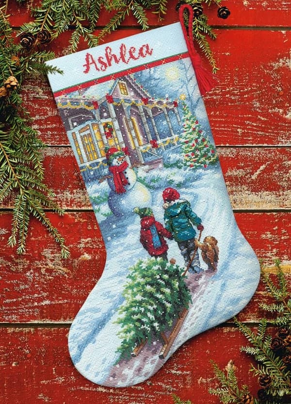 Broderikit Dimensions "Jultradition strumpa" 40.6 cm