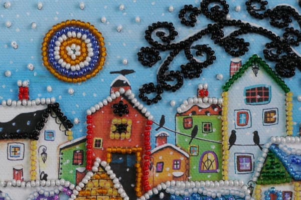 Perlebroderi Abris Art "Glitrende hus" 15x15 cm