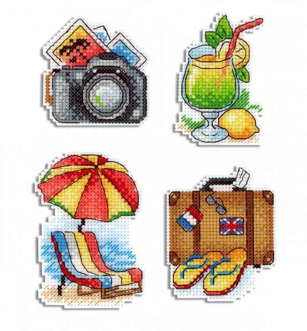 Broderikit plastic canvas MP Studia "Solig semester" 6x8 cm