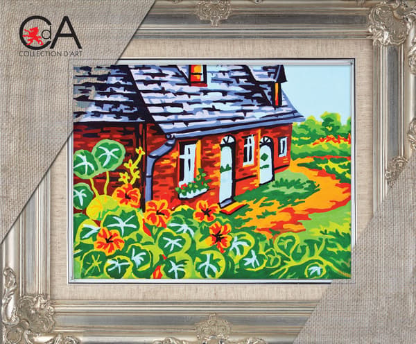 Kanavatyö Collection D`Art "Mökki kylässä" 14x18 cm