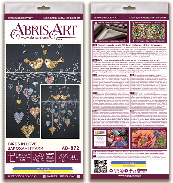 Perlebroderi Abris Art "Forelskede fugle" 28.5x40 cm