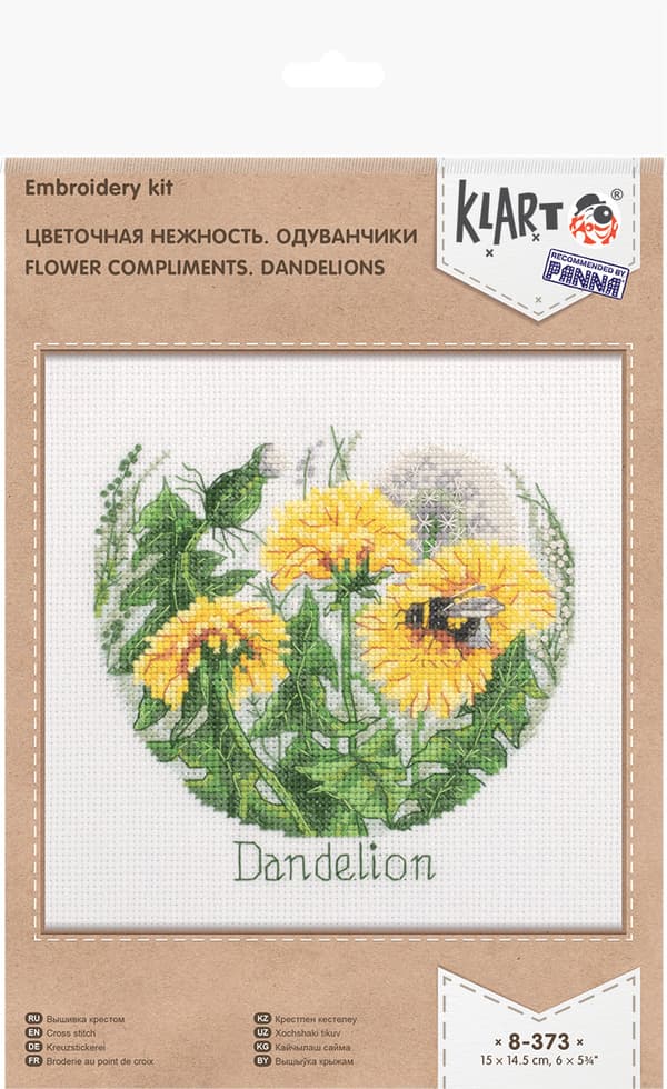 Broderikit Klart "Blomsterkomplimenter. Mælkebøtter" 14.5 x 15 cm