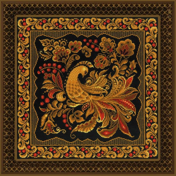 Broderisett Pute Riolis - "Panel Khokhloma-maling" 40x40 cm