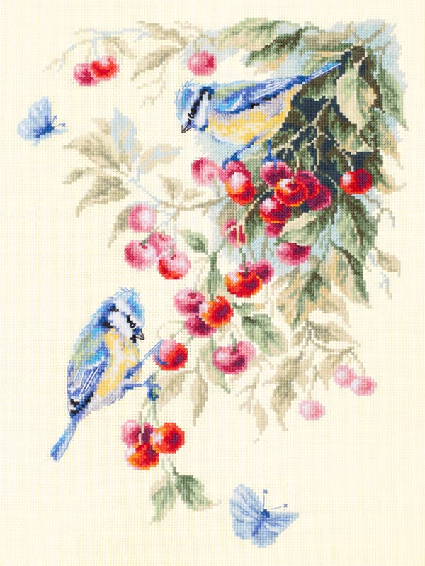 Broderikit Magic Needle "Blåmes och körsbär" 25x35 cm