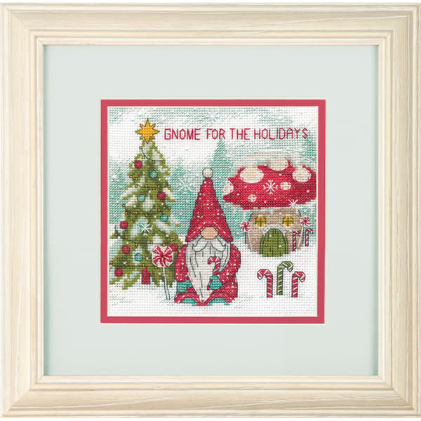 Broderikit Dimensions "Tomte för helgen" 15.2x15.2 cm
