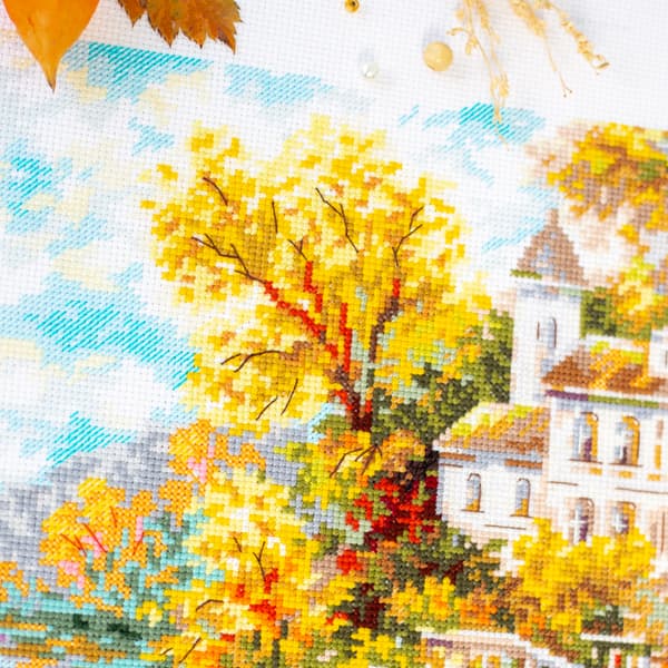 Broderikit Magic Needle "Hus ved floden" 40x31 cm