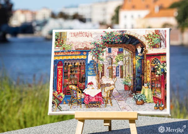 Broderikit Merejka K-161 - "Café i Verona" 30x40 cm