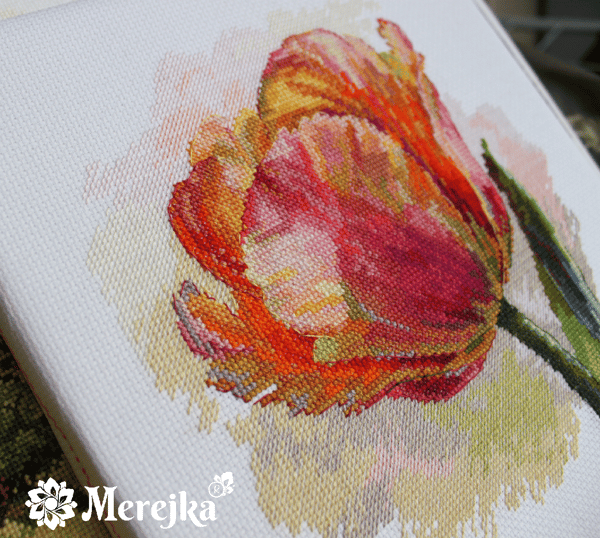 Broderikit Merejka K-248 - "Papegøjetulipan" 21x21 cm