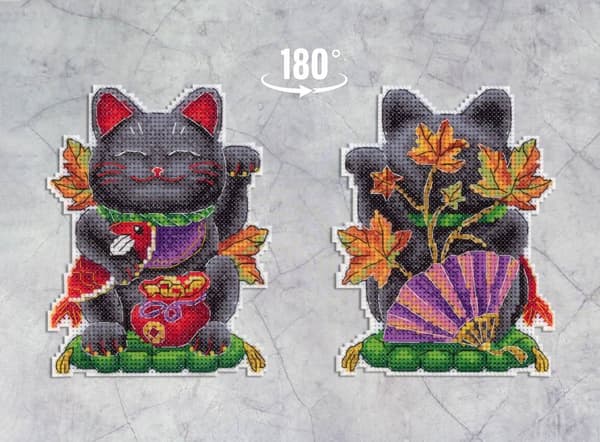 Broderisett Plastic Canvas MP Studia "Svart maneki-neko" 10x13 cm