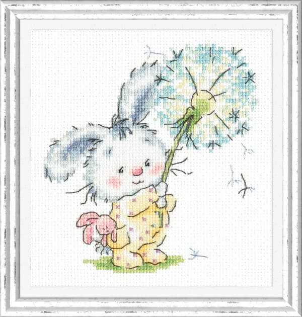 Broderikit Magic Needle "Kaninen og mælkebøtten" 12x13 cm