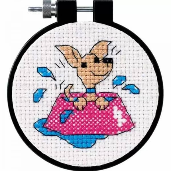 Broderikit med broderiramme Dimensions "Kvikke hvalpen" 7.6x7.6 cm