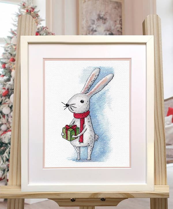 Broderikit Oven "Langøret hare" 9x16 cm