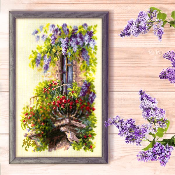 Broderisett Magic Needle "Blomstrende balkong" 15x23 cm