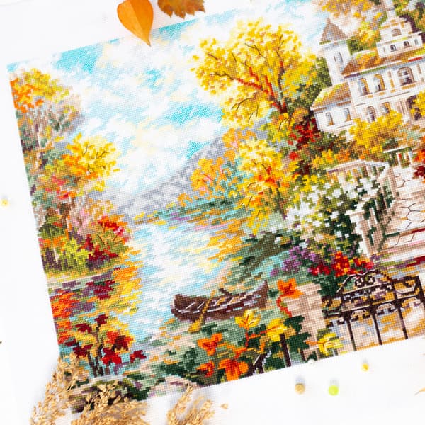Broderikit Magic Needle "Hus ved floden" 40x31 cm