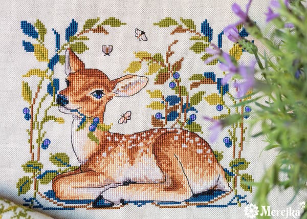 Broderisett Merejka K-145B - "Lite rådyr" 21x16 cm