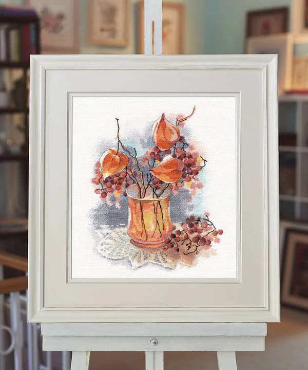 Broderisett Oven "Stilleben med physalis" 21x25 cm